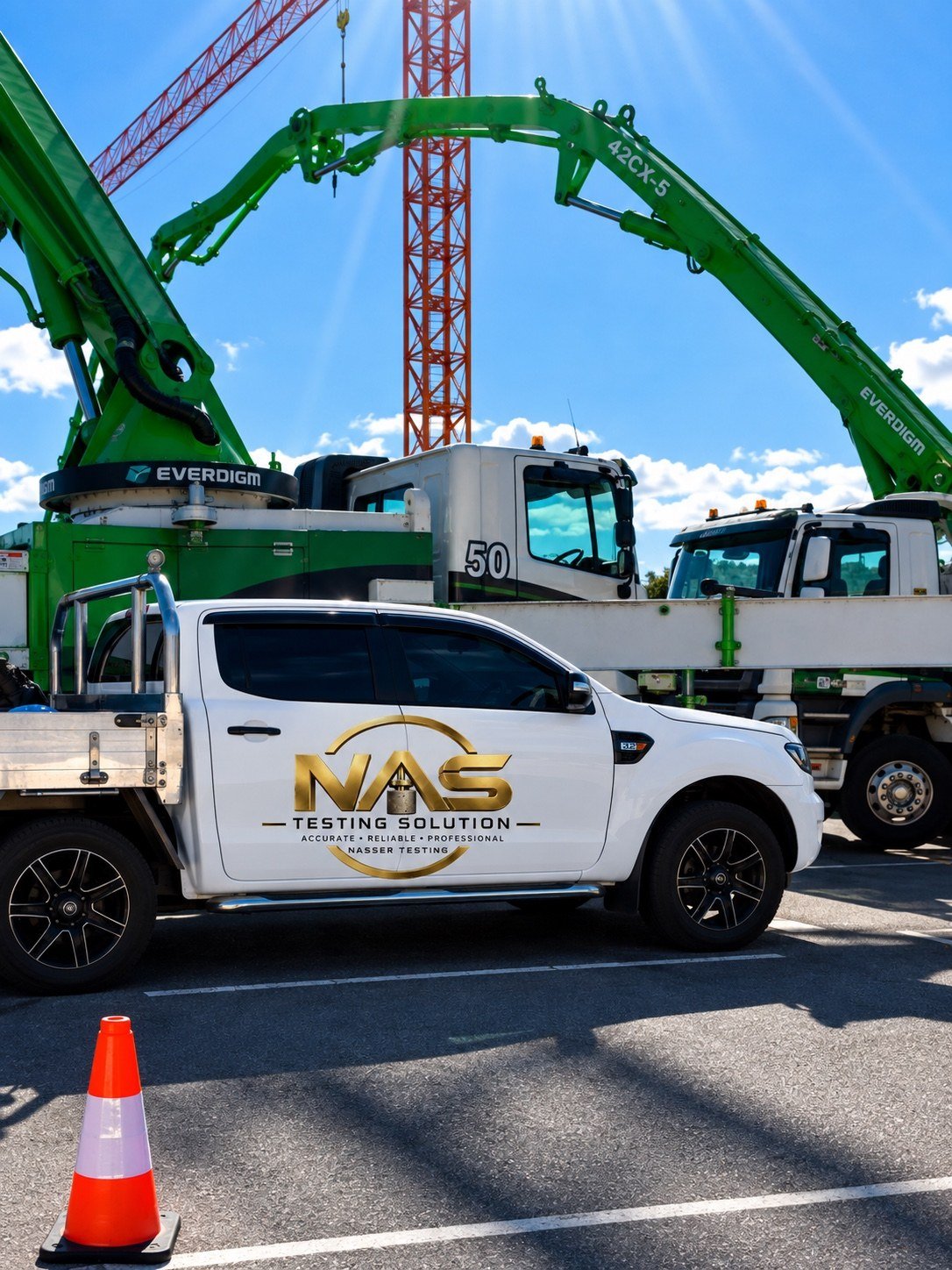 NAS Testing Solutions vehicle on a concrete construction site